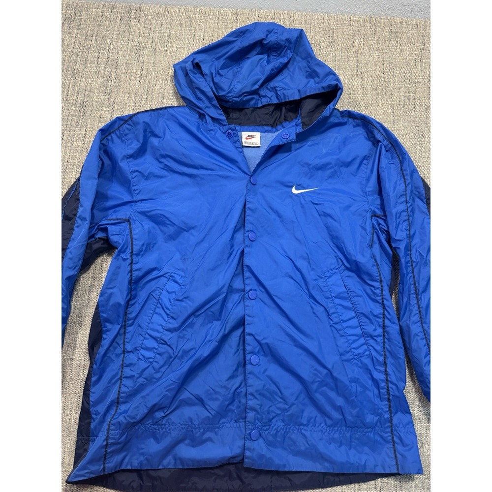 VTG 90s Nike Sideline Jacket - Hooded Windbreaker‎ Lined Royal Blue  LARGE 14/16